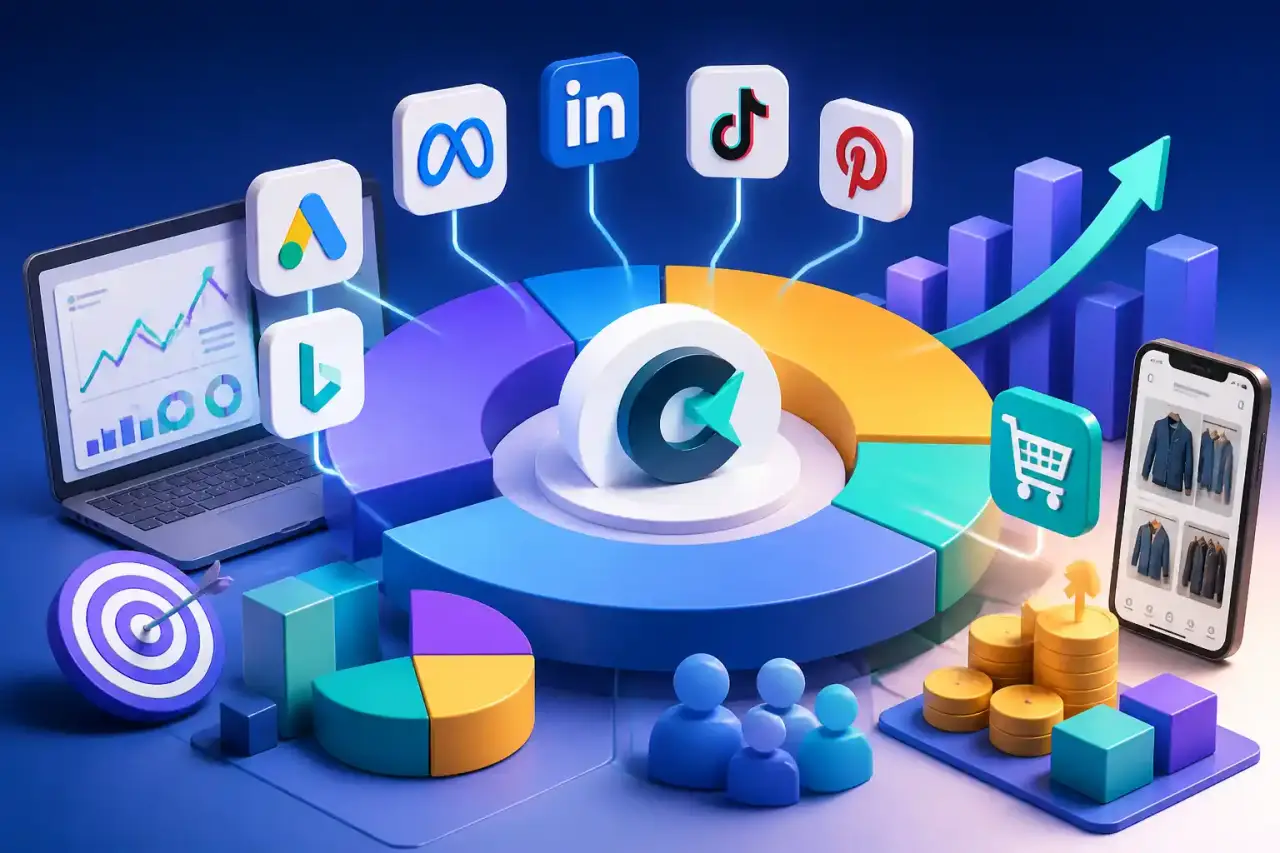 Graphique de croissance publicitaire et data marketing 3D