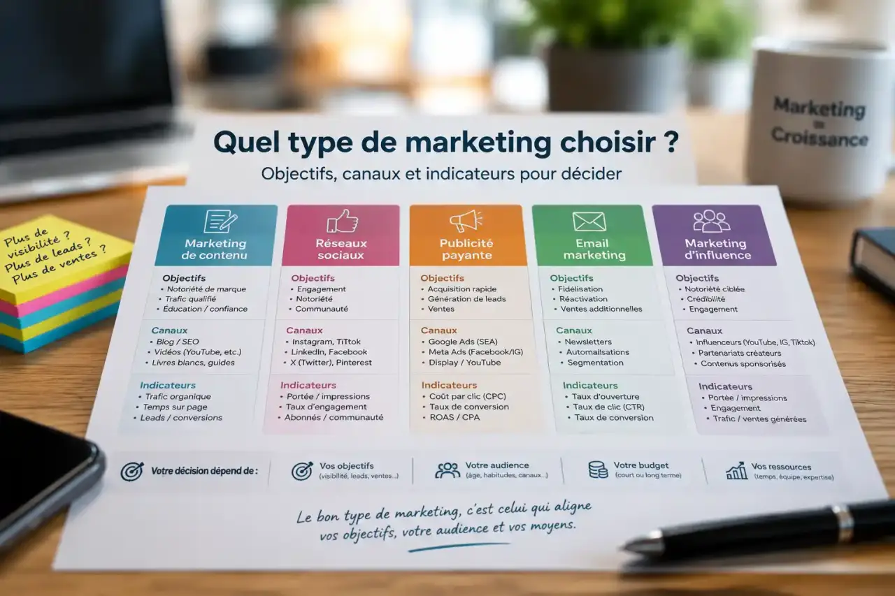 Quel type de marketing choisir ? Objectifs, canaux et indicateurs pour décider