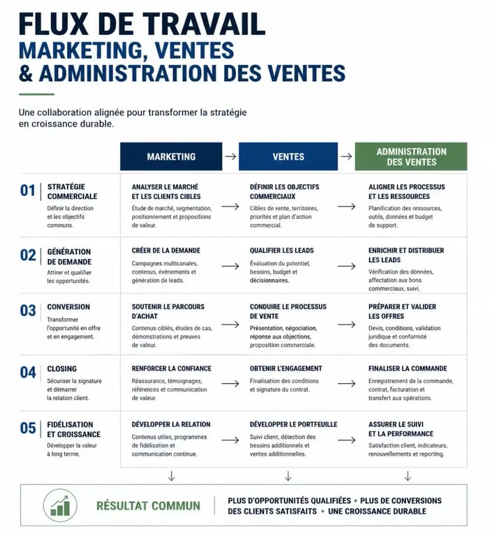 Schéma du marketing commercial et de la chaîne de valeur entre marketing et ventes