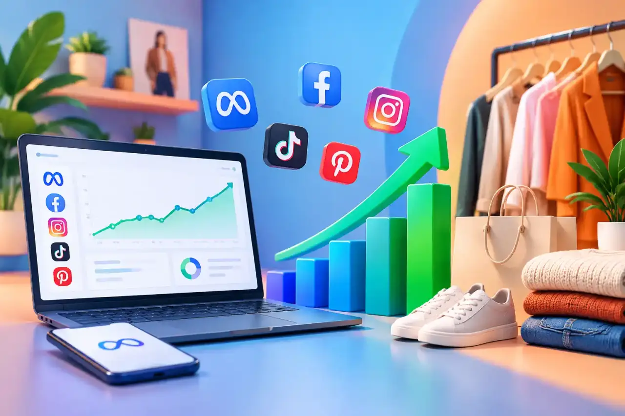 Tableau de bord illustrant la croissance d’une campagne Meta Ads pour une marque de mode