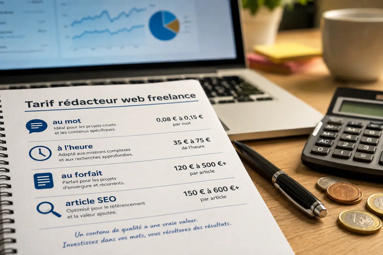 Tarif rédacteur web freelance : au mot, à l’heure ou au forfait, les repères pour un article SEO