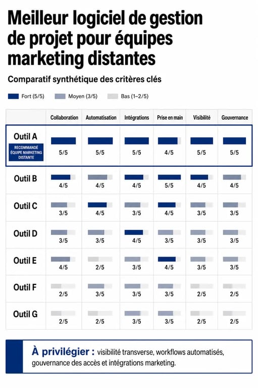Comparatif du meilleur logiciel gestion projet équipes marketing distantes avec critères de sélection