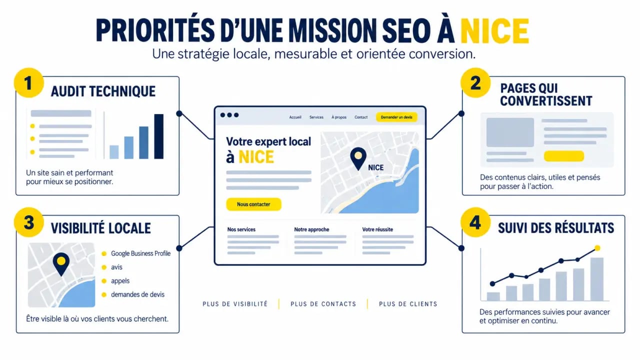 Consultant SEO Nice : schéma des priorités d’une stratégie de référencement local